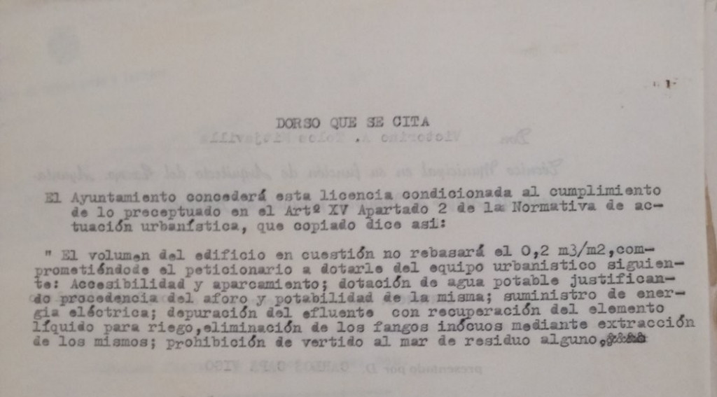 El contrato inicial de 1970 deja muy claras las condiciones de edificación.