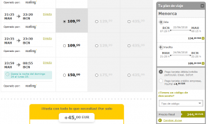 Reserva realizada en Vueling.