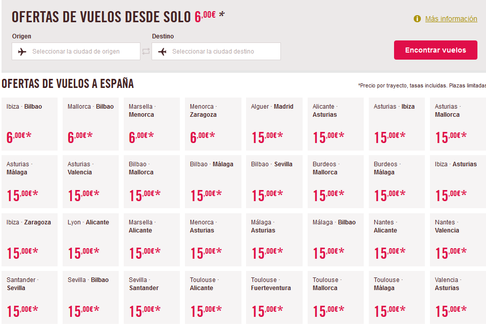 Ofertas en la web de Volotea.