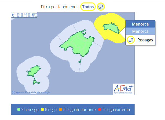 Mapa de riesgo de Aemet.