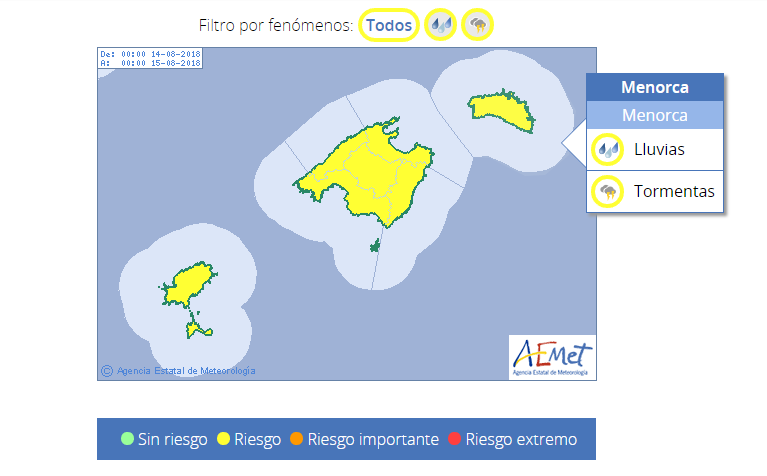 Mapa de riesgo de Aemet.