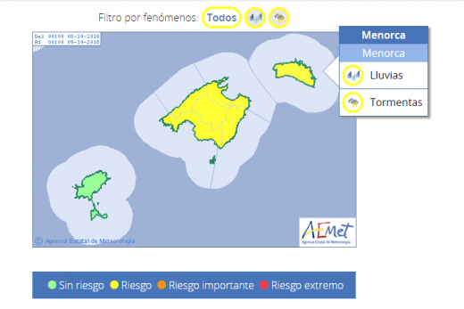 Mapa de alertas de la Aemet.