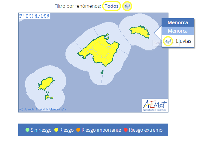 Mapa de alertas de la Aemet.