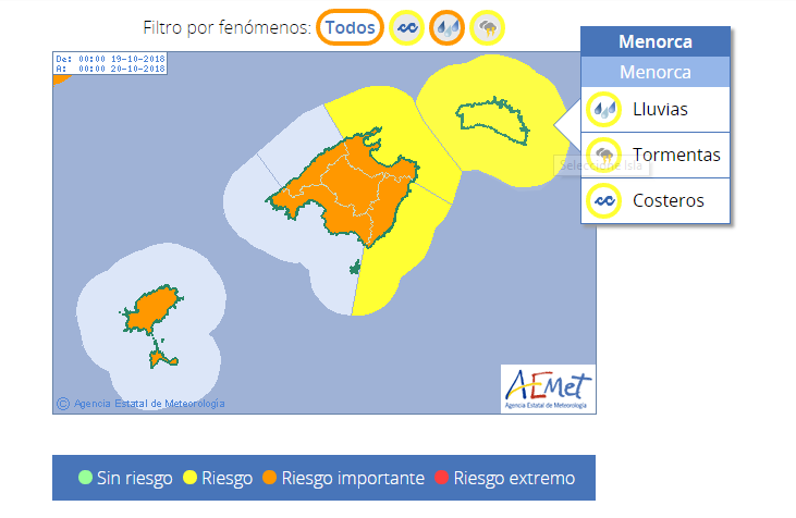 Mapa de alerta de la Aemet.