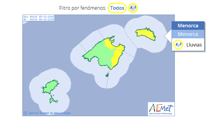 Mapa de alertas de la Aemet.