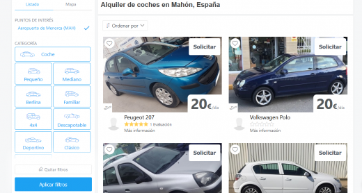 Captura de pantalla de la página web con ofertas en Maó.