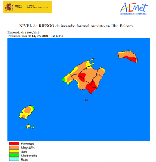 Mapa de riesgo de incendios.