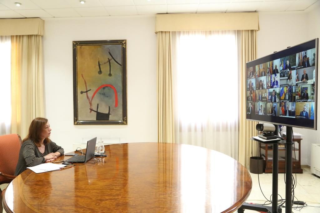 Francina Armengol, en la reunión por viodeoconferencia (Foto: CAIB)