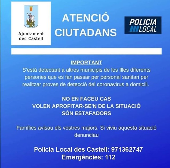 Aviso emitido por la Policía Local de Es Castell