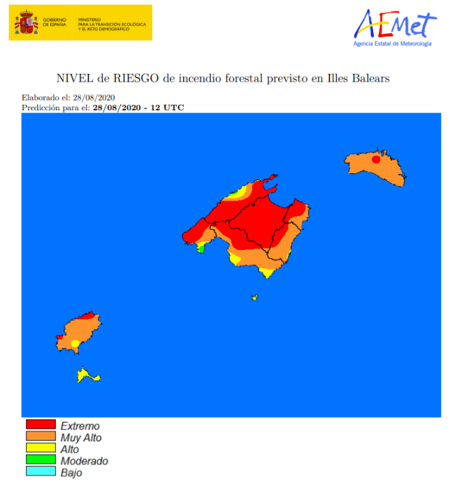 Riesgo de incendios para hoy (Foto:AEMET).