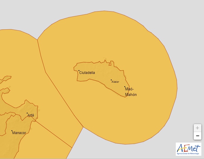 Previsión de alerta naranja este viernes en Menorca