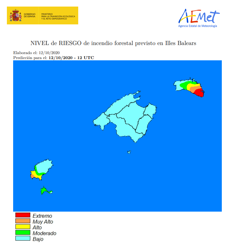 Previsión de riesgo de incendios este lunes