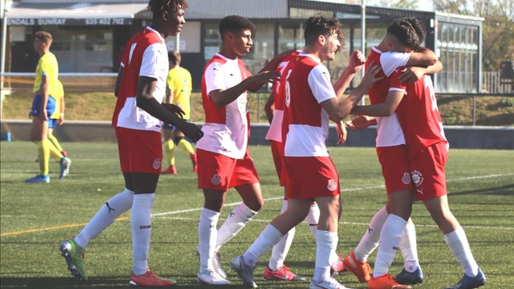 Celebración de uno de los goles (Fotos: Girona FC)