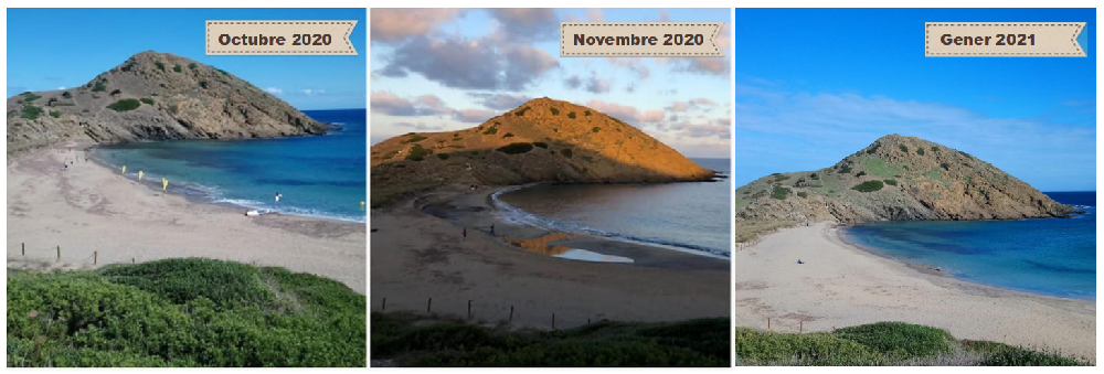 Cambios en la playa de Sa Mesquida en cuatro meses (Foto. GOB Menorca)