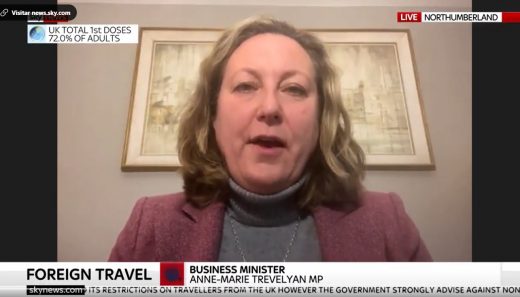 La Ministra de Negocios del Gobierno británico, Anne-Marie Trevelyan en Sky News