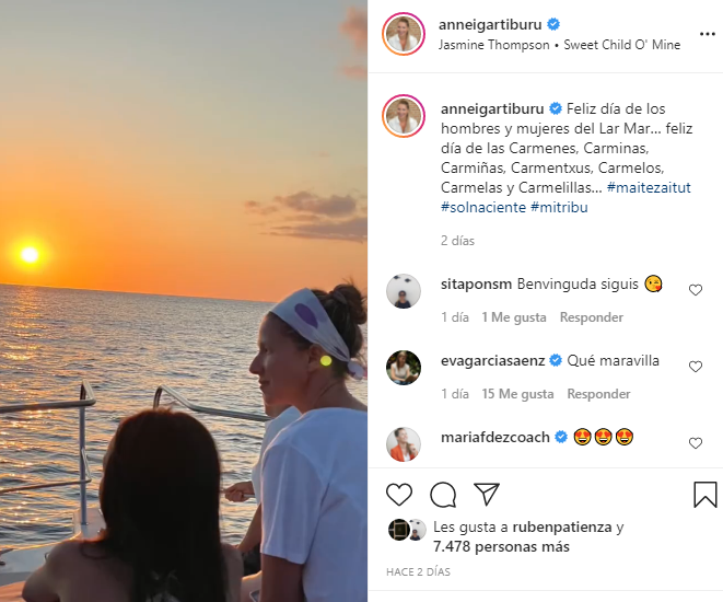 Publicación en Instagram de Anne Igartiburu.