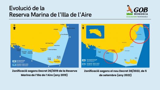 Evolución de la Reserva marina de la Illa de l'Aire (Imagen: GOB Menorca)