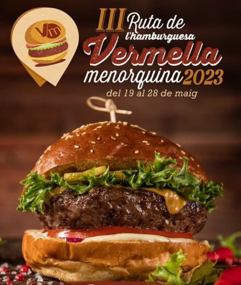 Cartel de la ruta de la hamburguesa de carne 'vermella' en Menorca