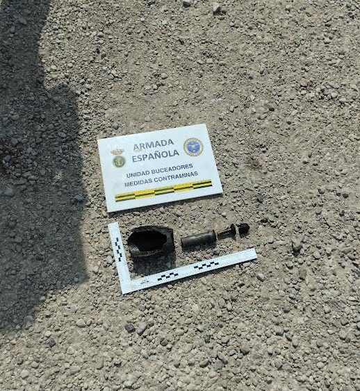 La granada de mortero que se encontró en el lugar (Foto: Armada Española)