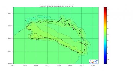 Gráfico de la AEMET con las temperaturas de hoy