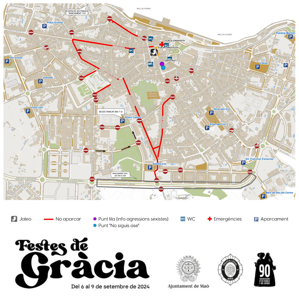 Plano de las fiestas de Gràcia en Maó.