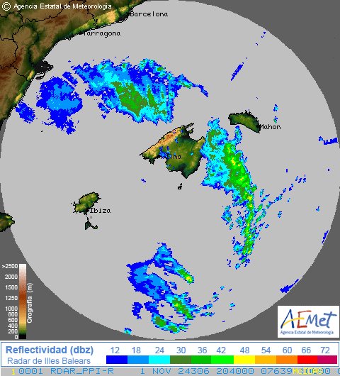 Radar de las tormentas de la Aemet.